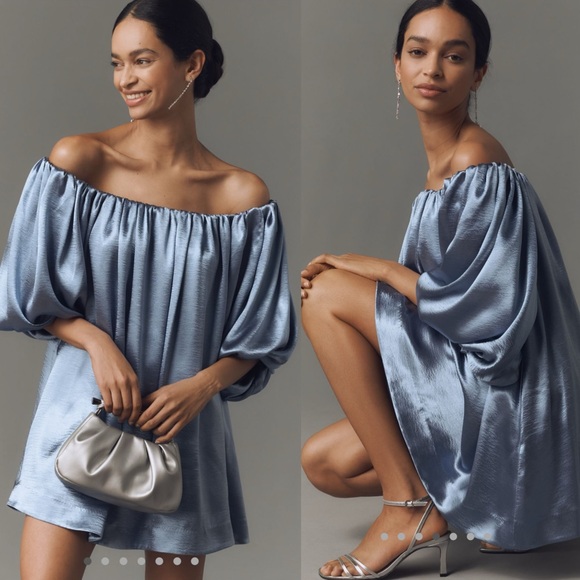 Anthropologie Dresses & Skirts - Mare mare off the shoulder puff sleeve shine mini dress